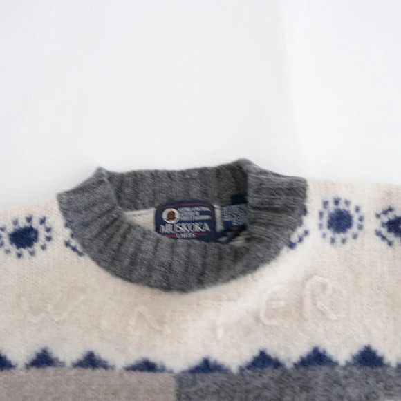 Vintage Muskoka Lakes Grey & Cream 100% Shetland Wool "Winter" Design Size Large - Picture 8 of 13